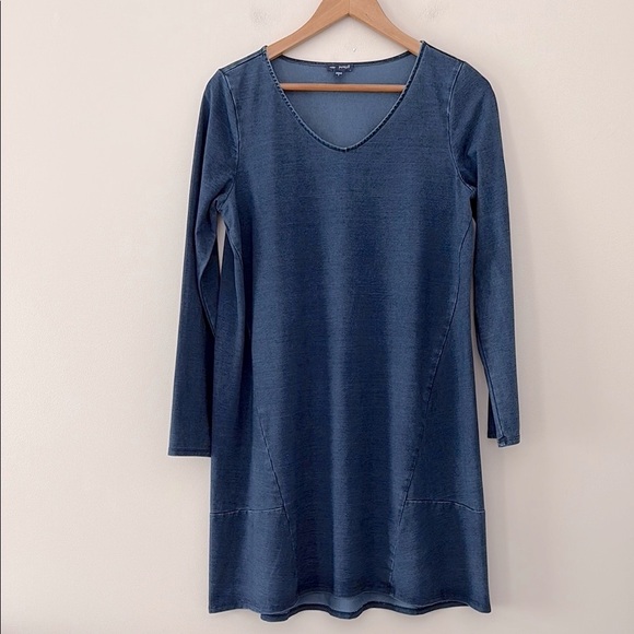 J. JILL Pure Jill Indigo Tunic Dress Trapeze Swing Long Sleeve V Neck Blue Sz S - Picture 11 of 12